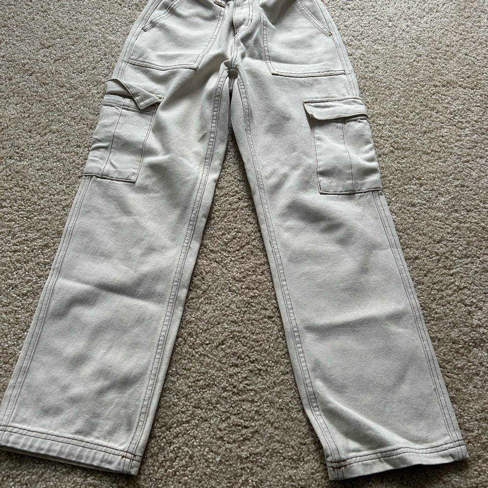 PacSun Cream Cargo Pants with Wide Leg Design